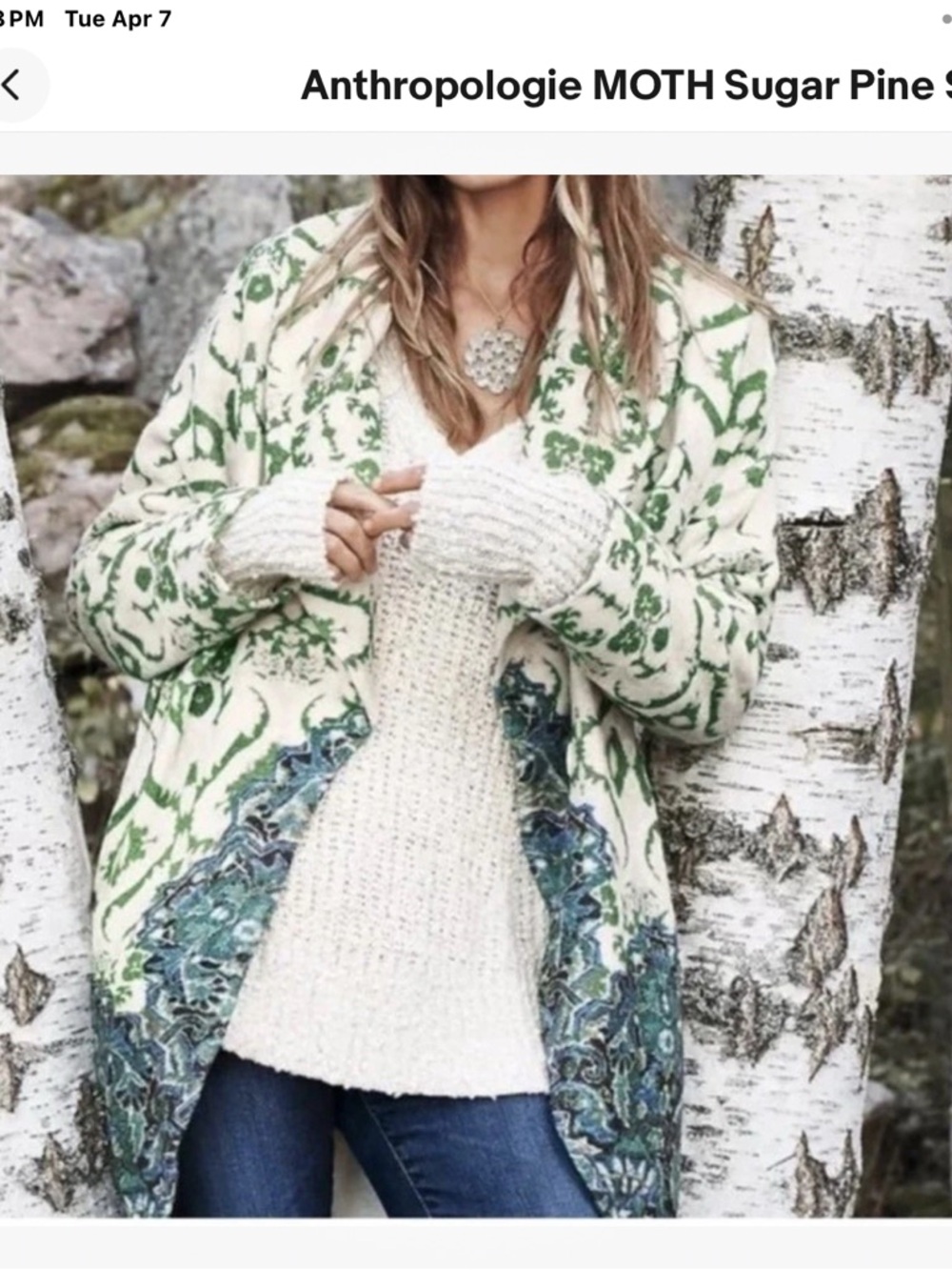 Anthropology Women’s Moth Green Pine Sweater Coat Medium Preowned - Picture 2 of 15